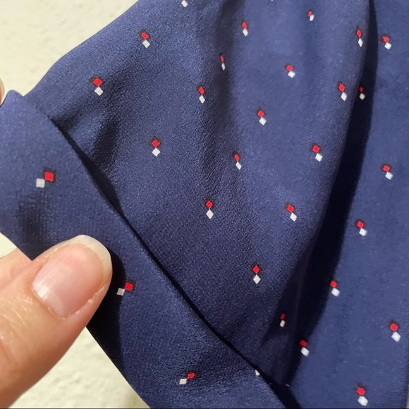 ASO Rory Gilmore Gilmore Girls Blue Polka Dot Silk Short Sleeve Tie Wrap Dress - Picture 9 of 11